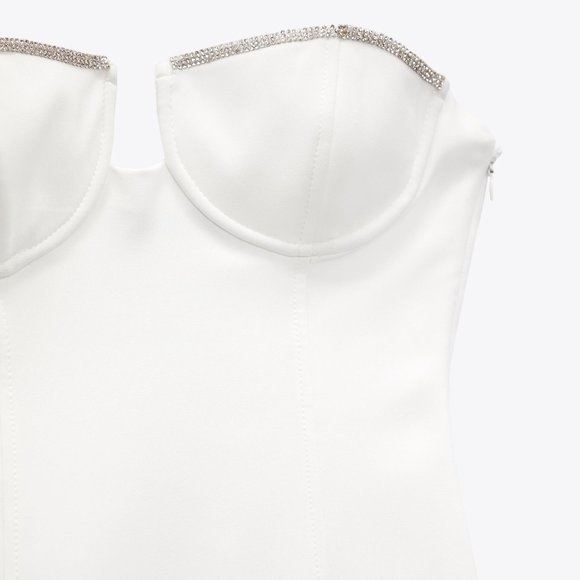 ZARA WHITE BEJEWELED STRAPLESS DRESS - Picture 11 of 12